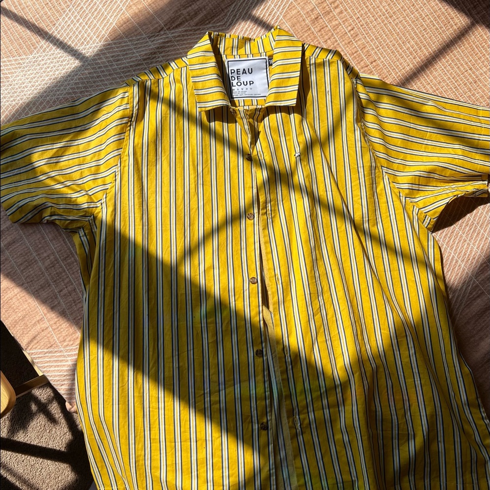 PEAU DE LOUP Short Sleeve Button Up - Yellow Stripes sz 18